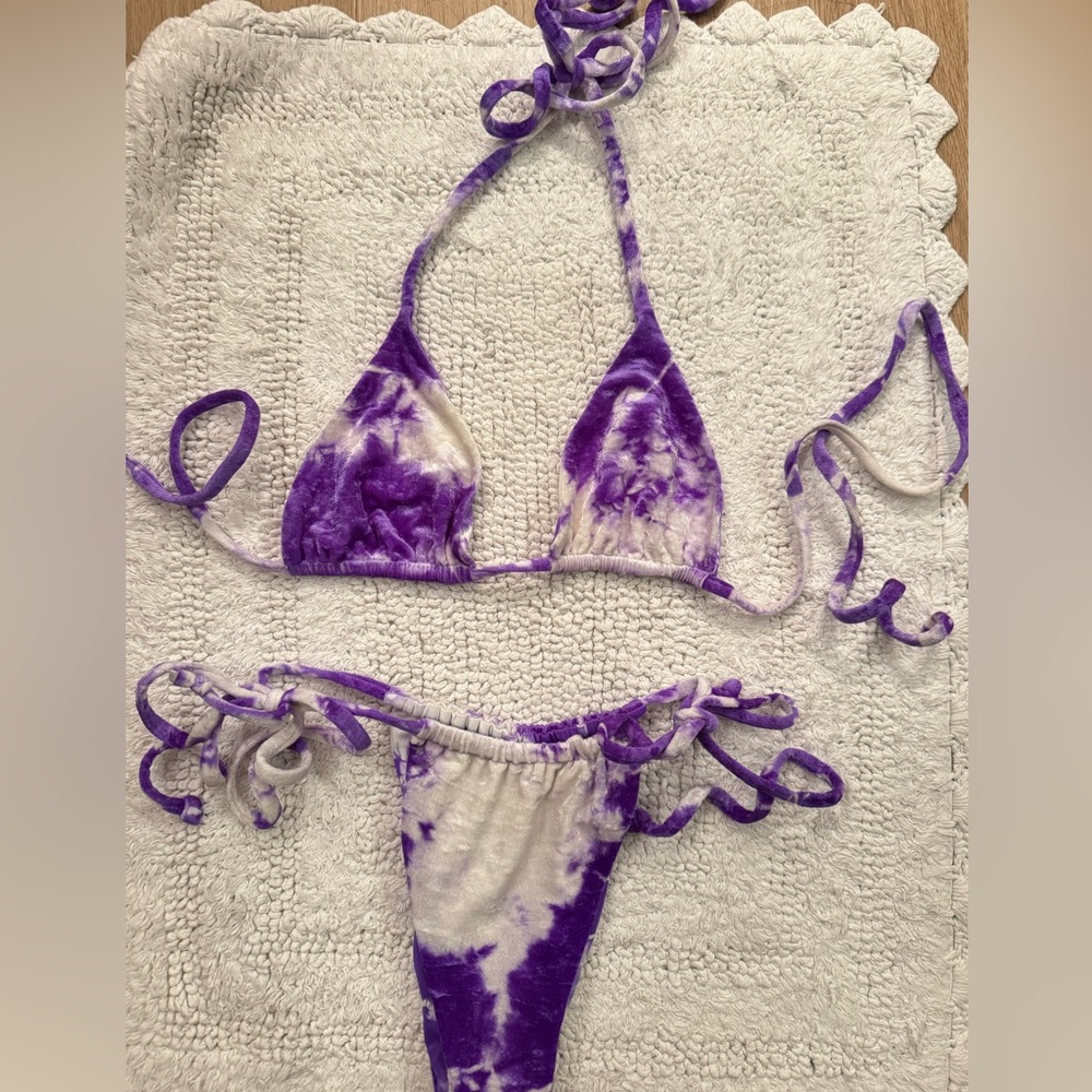 Frankie's Bikinis Purple and White Tie-Dye Bikini